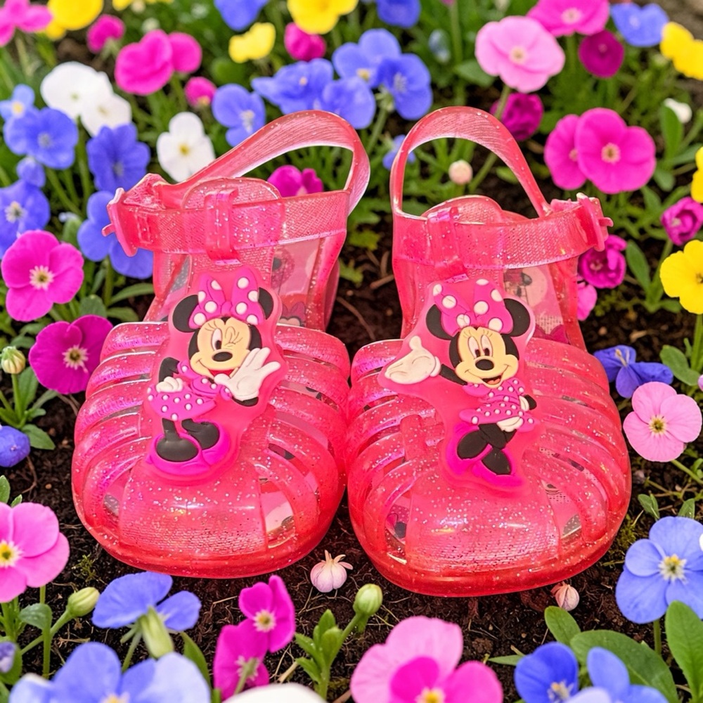 Disney Pink Glitter Minnie Mouse Jelly Sandals with Character Charm